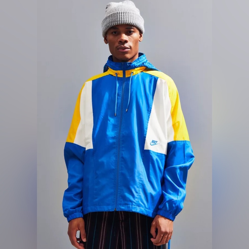 Nike Men's Blue and Yellow Windbreaker Jacket